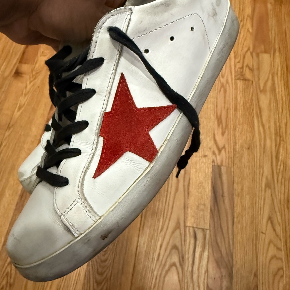 Golden Goose White and Red Star Sneakers